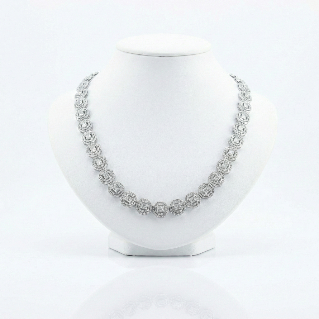 Iced Out Octagon Link Chain – Baguette & Round Diamonds