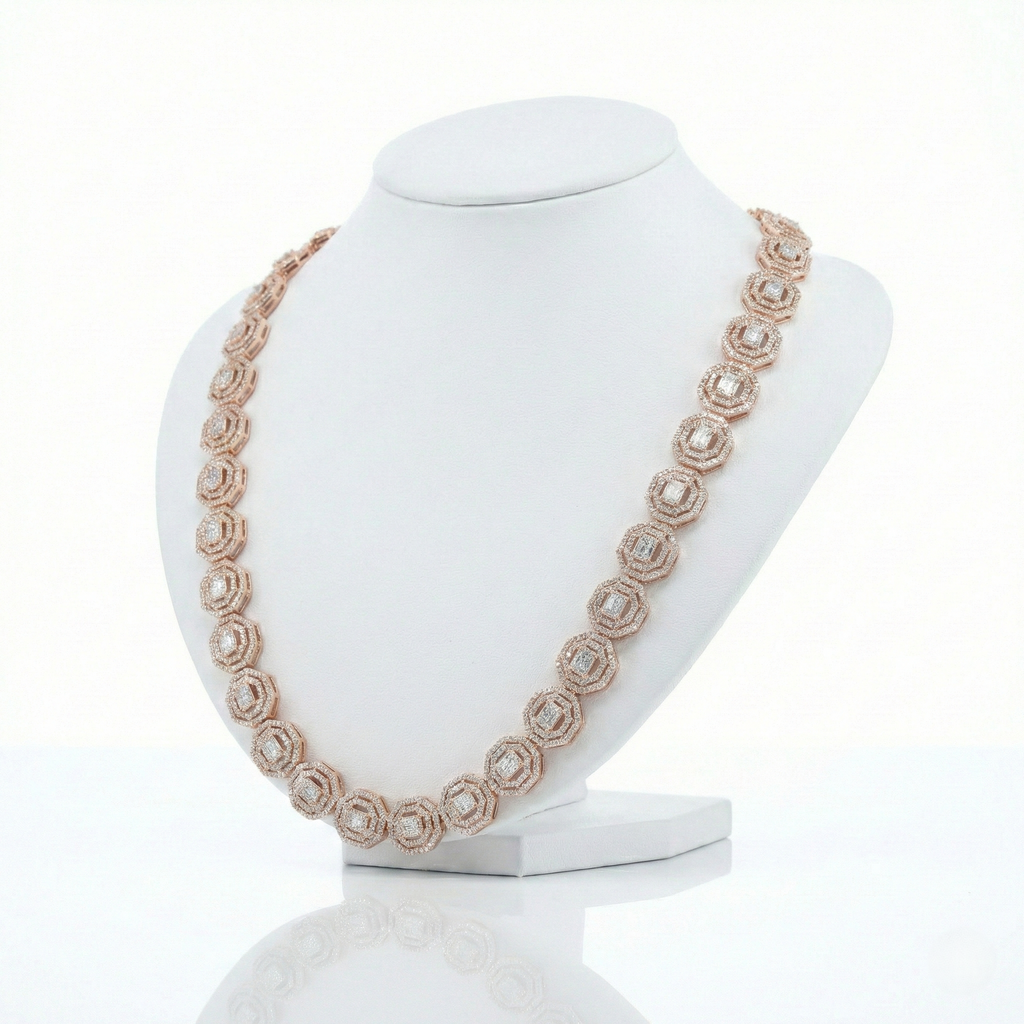 Iced Out Octagon Link Chain – Baguette & Round Diamonds