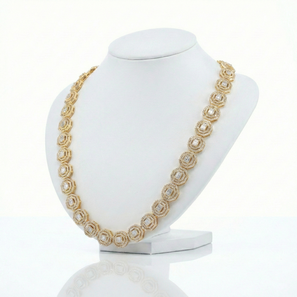 Iced Out Octagon Link Chain – Baguette & Round Diamonds