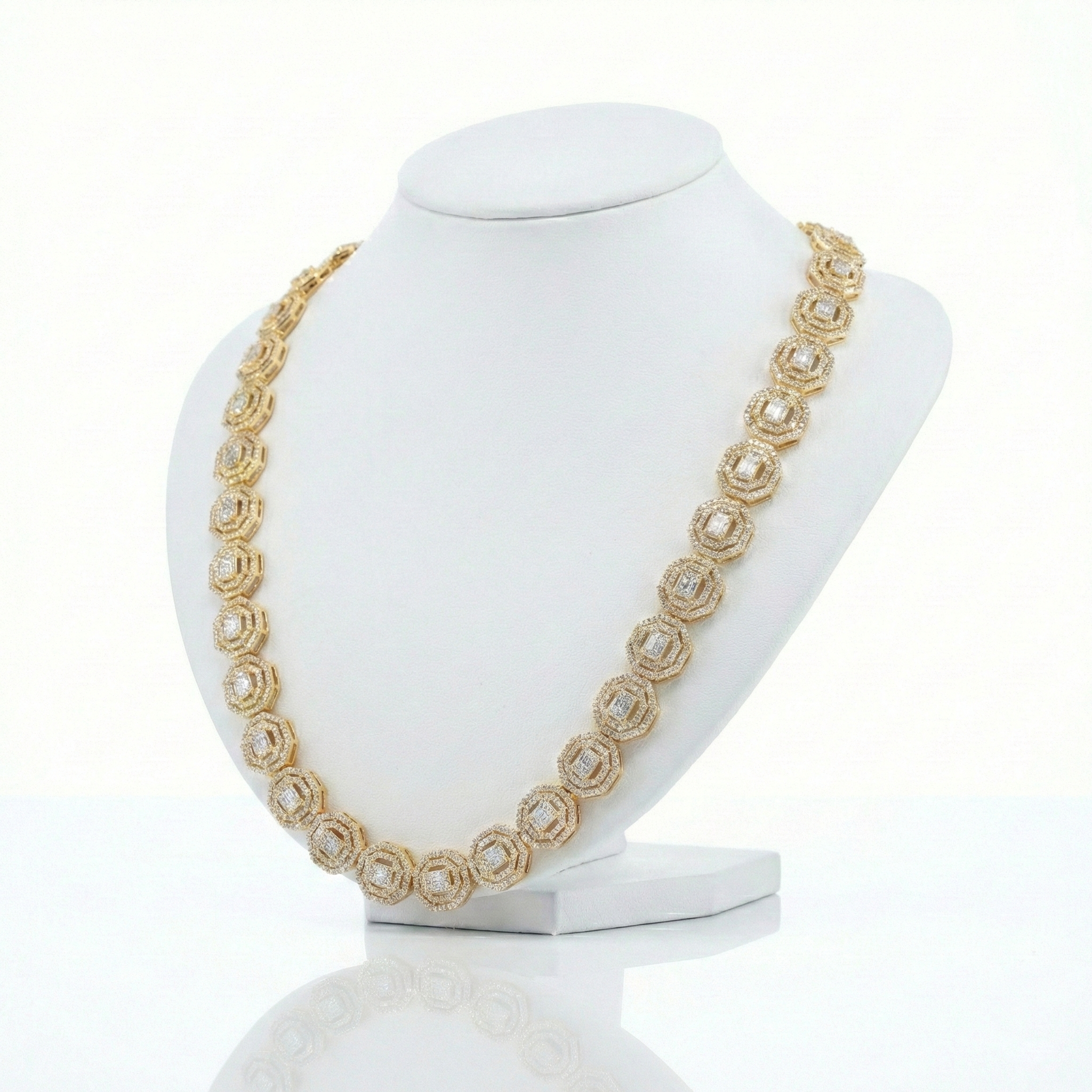 Iced Out Octagon Link Chain – Baguette & Round Diamonds