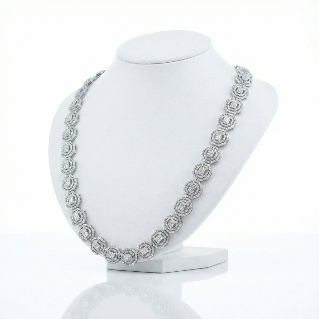 Iced Out Octagon Link Chain – Baguette & Round Diamonds