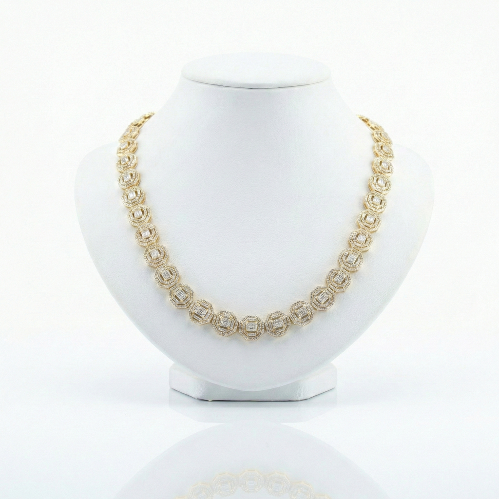 Iced Out Octagon Link Chain – Baguette & Round Diamonds