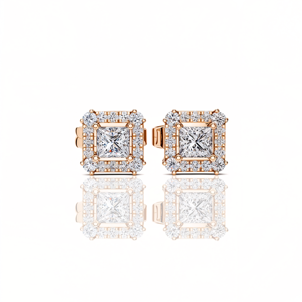 Hip Hop Square Diamond Studs | Princess Cut Iced Out