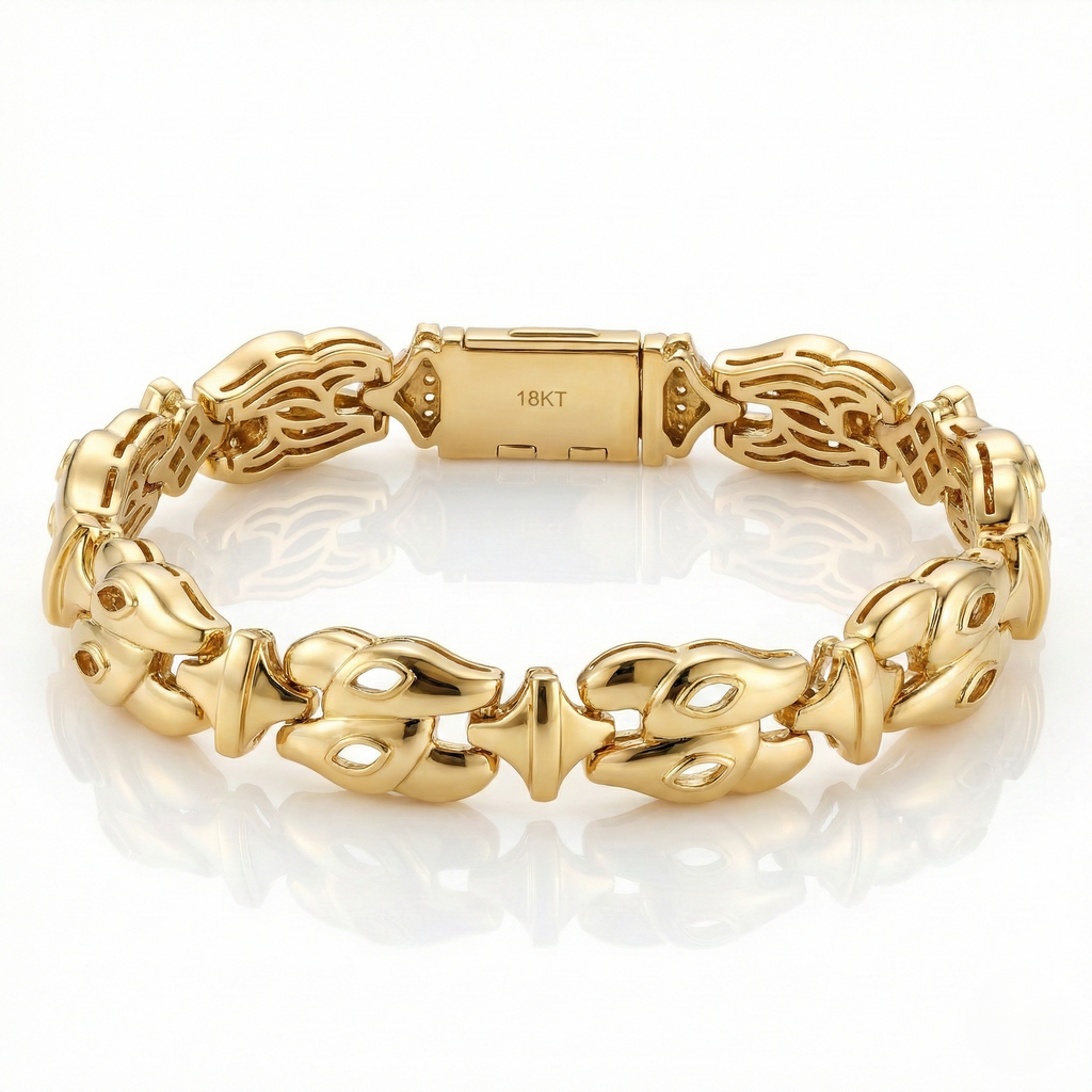 Hip Hop Rococo Link Bracelet in Solid Gold