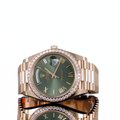 Rolex Day-Date 40 Rose Gold Olive Dial Diamond Bezel