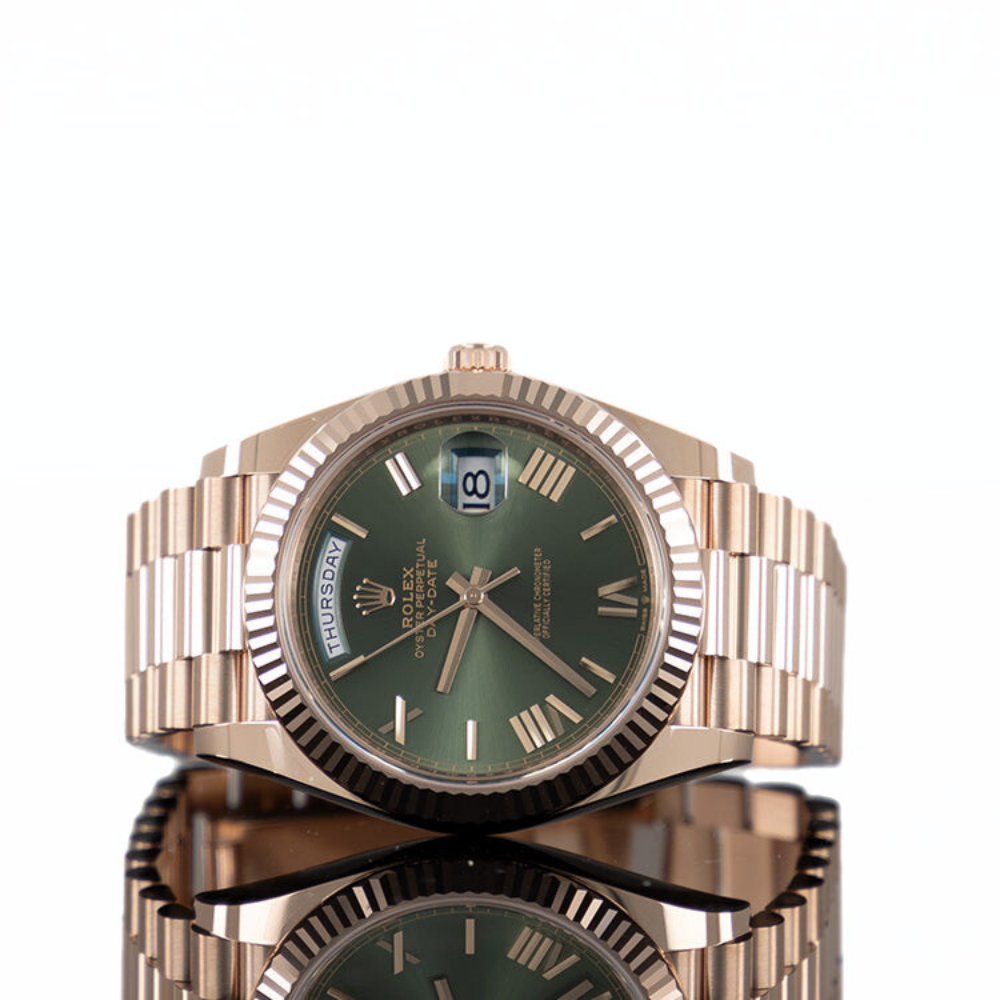 Rolex Day-Date 40 Rose Gold Olive Roman Dial