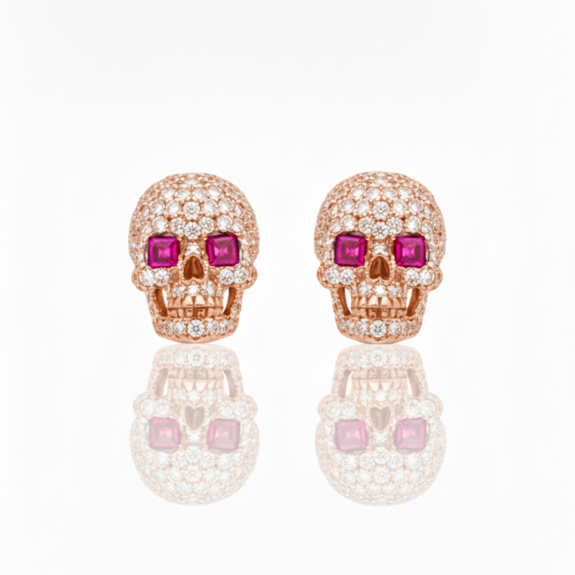 Hip Hop Skull Diamond Earrings | Iced Out Statement Studs