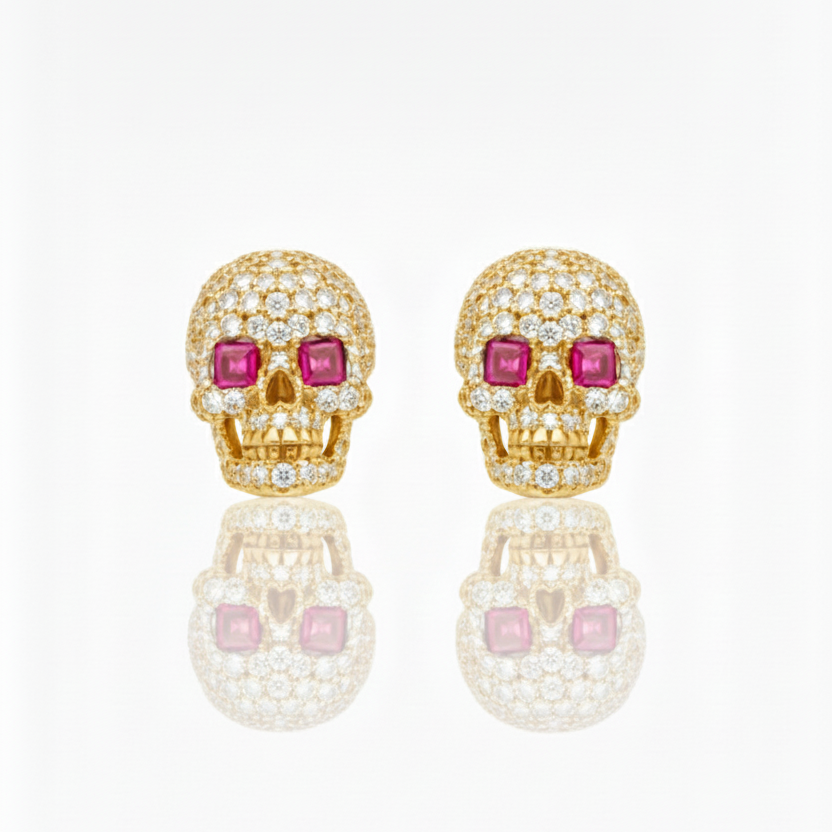 Hip Hop Skull Diamond Earrings | Iced Out Statement Studs