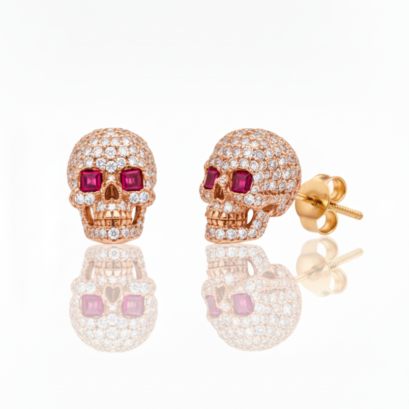 Hip Hop Skull Diamond Earrings | Iced Out Statement Studs