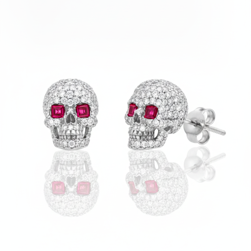 Hip Hop Skull Diamond Earrings | Iced Out Statement Studs