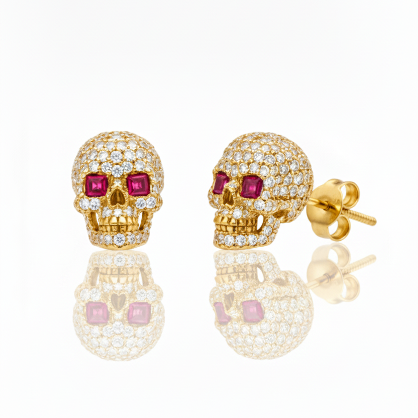 Hip Hop Skull Diamond Earrings | Iced Out Statement Studs