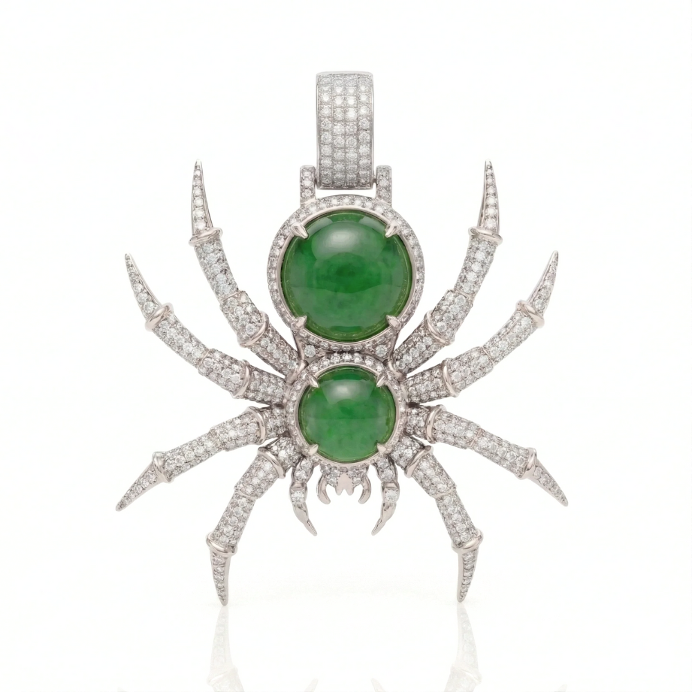 Luxury Spider Pendant | Round Cut Diamonds & Jade in Gold