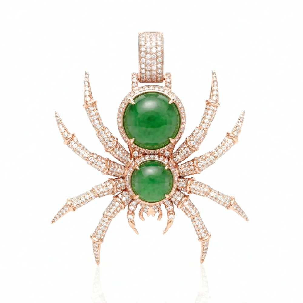 Luxury Spider Pendant | Round Cut Diamonds & Jade in Gold