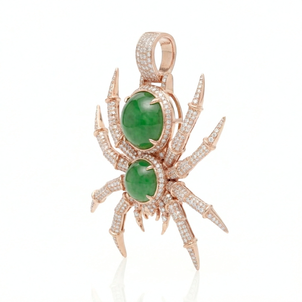 Luxury Spider Pendant | Round Cut Diamonds & Jade in Gold