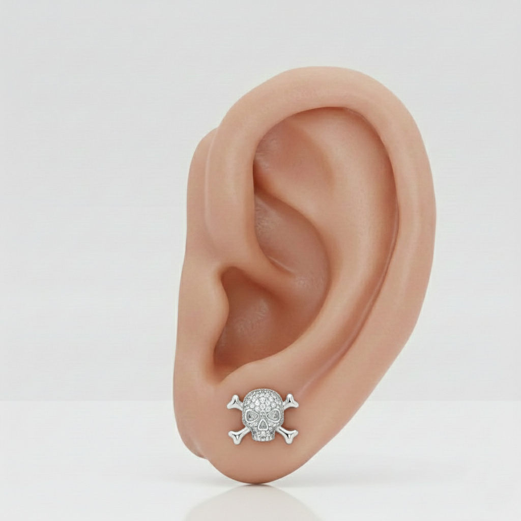 Custom Skull Pavé Diamond Stud Earrings – Solid Gold